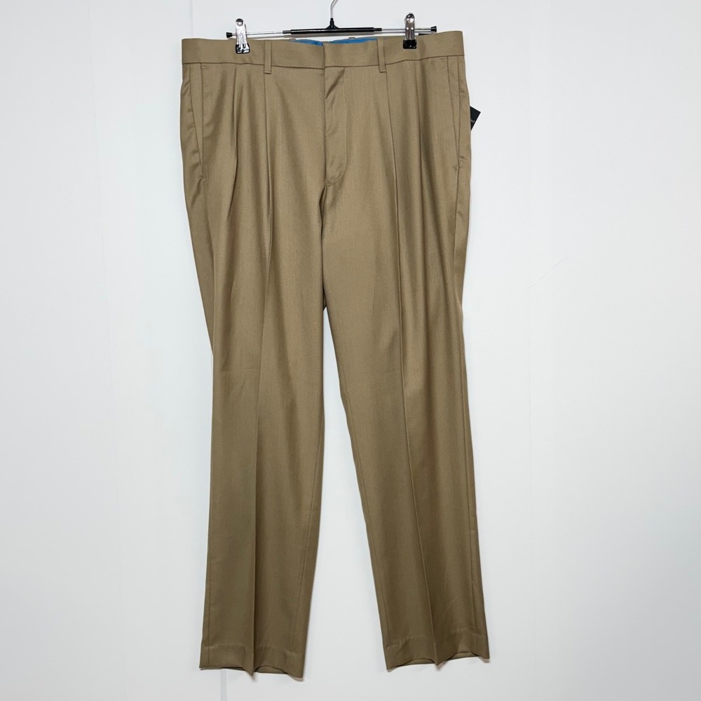AXIST Pants Mens 36x32 Tan Dress Ultra Series Straight Pleated Office‎ NEW
